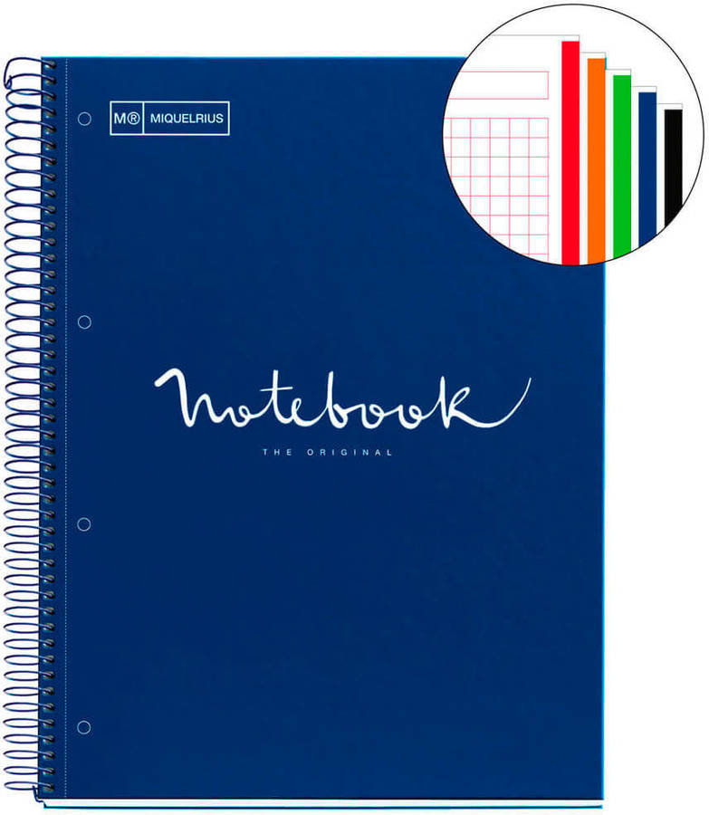 Libreta Miquelrius A4 120 hojas cuadriculada emotions craft azul marino cuarderno cuaderno espiral microperforado cubierta duro tamaño 210 x 297 mm 4 taladros de 90 5