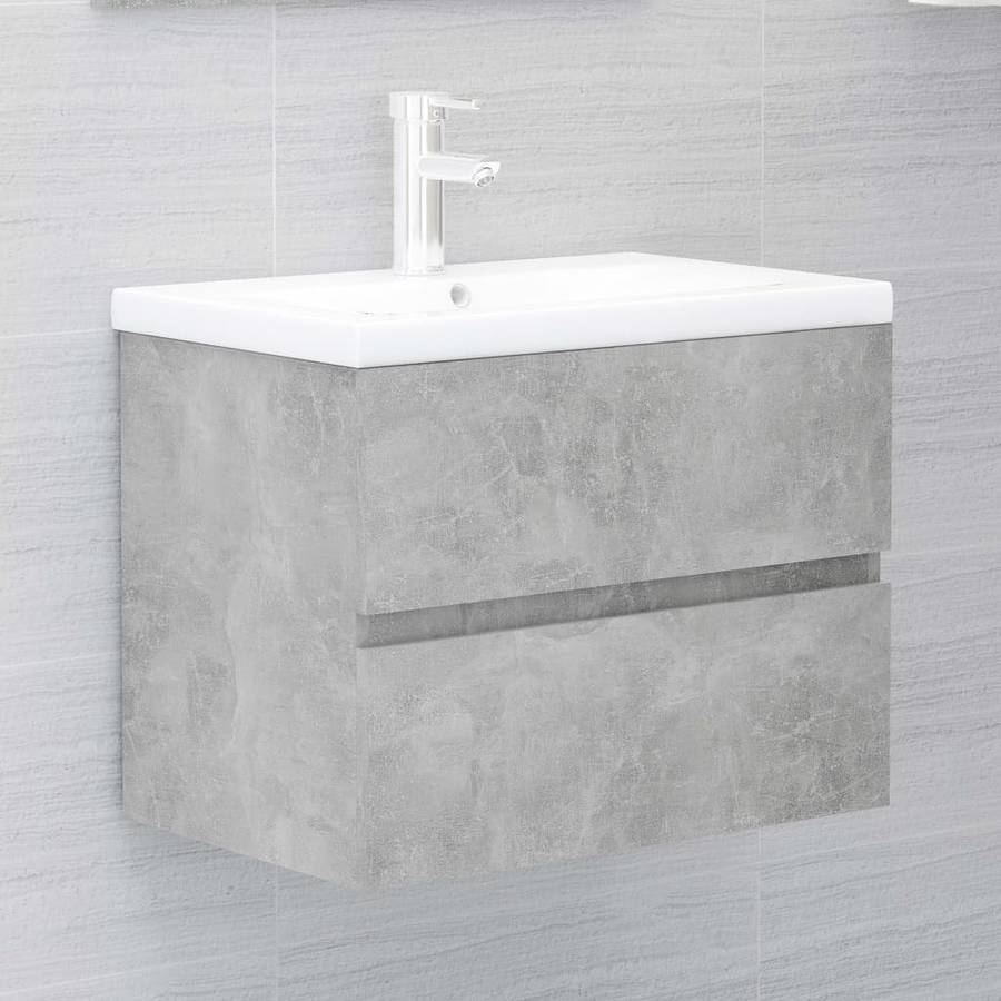 Armario Con Lavabo empotrado vidaxl gris cemento madera aglomerada 60x38.5x45 cm mueble tocado fregadero aseo cuarto de inodoro ducha bañero mobiliario robusto estable