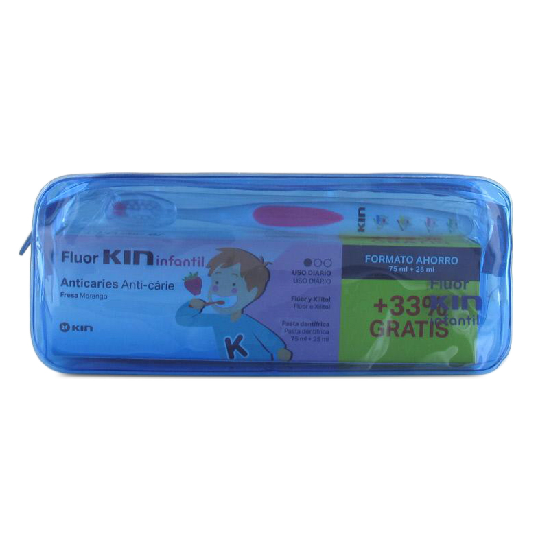 Fluor Kin Infantil pasta anticaries 100 ml cepillo dental+ neceser dientes