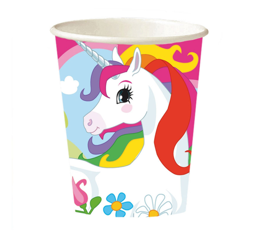 Tazas Desenchables LIRAGRAM ESPAÑA Envase 8 Vasos de Papel Unicornio 266ml