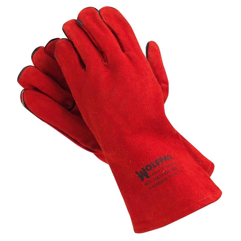 Guantes soldar denso rojo largo (par)