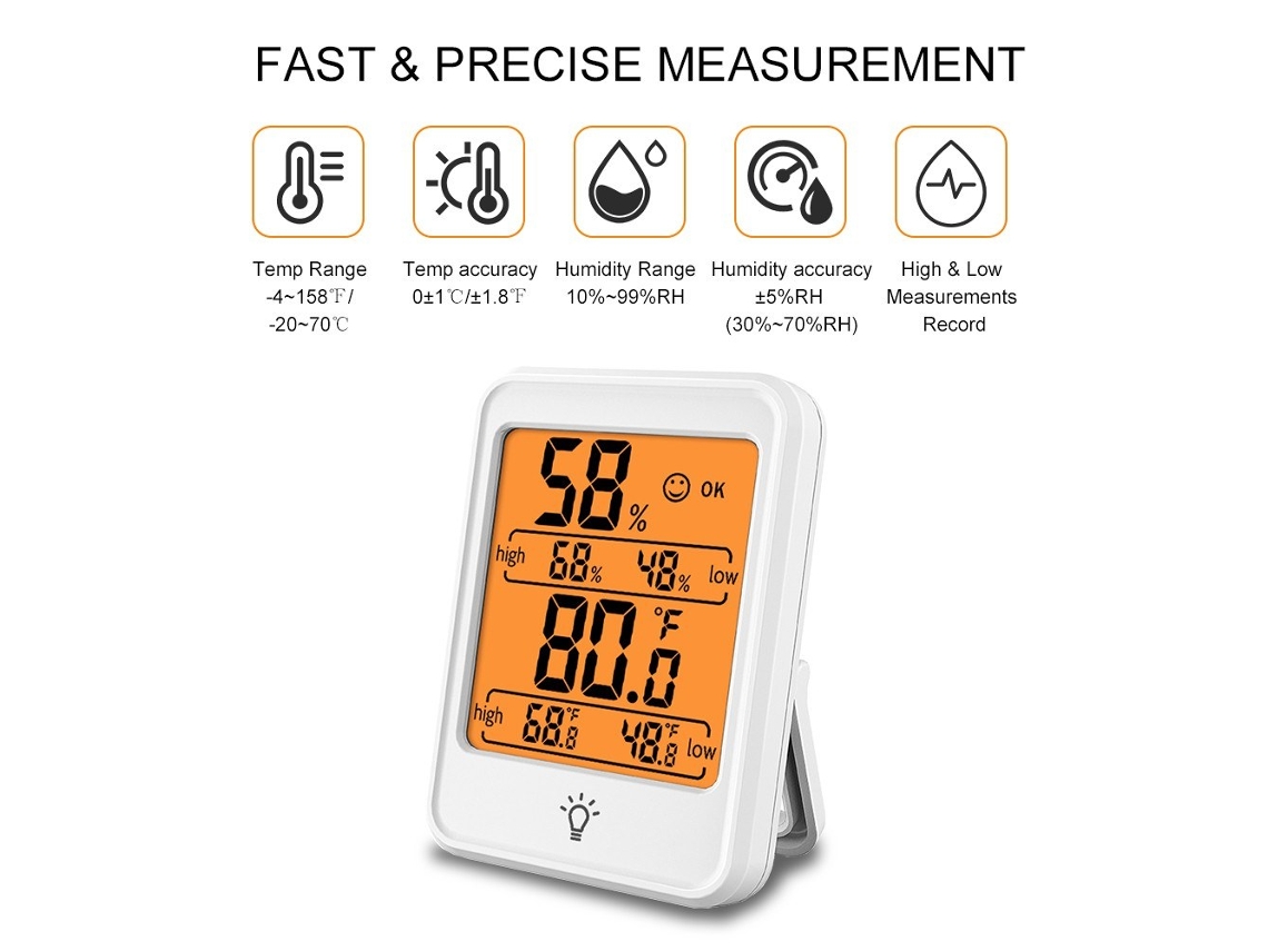 Higrómetro digital Termómetro Medidor de temperatura y humedad interior  Medidor de monitor