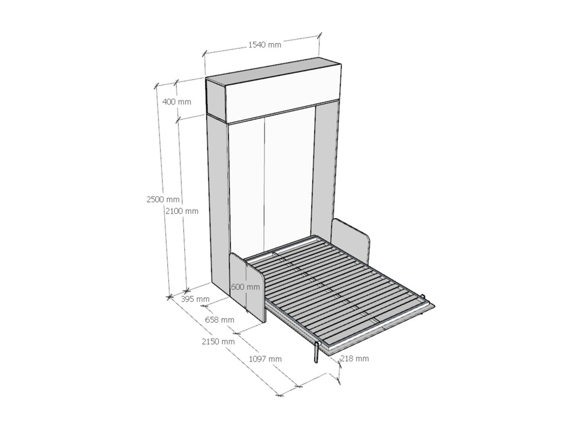 Cama abatible 140 vertical Kentaro Sofà con módulo a pared superior Fresno  Blanco