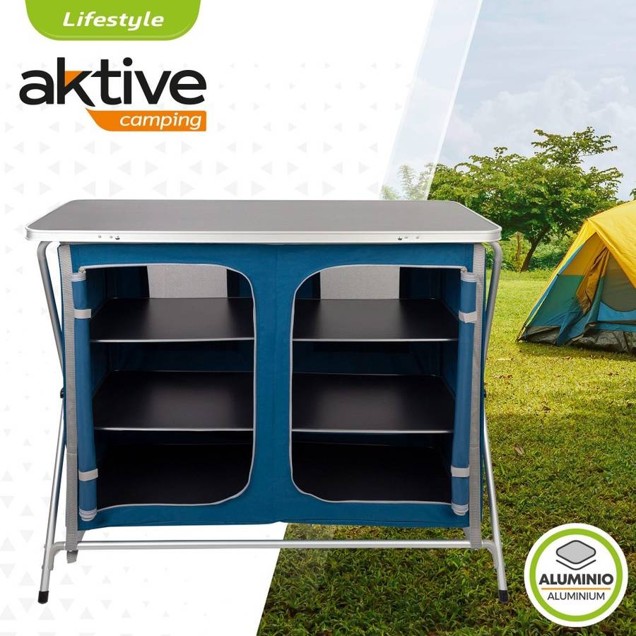 Mueble Plegable AKTIVE Camping 2 Organizadores (Azul - Aluminio - 110x53.5x88.5 cm)