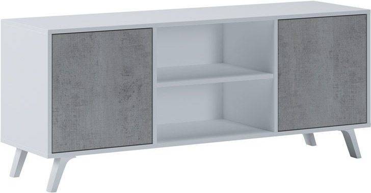 Mueble de TV SELECTIONHOME Blanco mate - Gris cemento (Melamina - 136,8 x 56,9 x 39,6 cm)