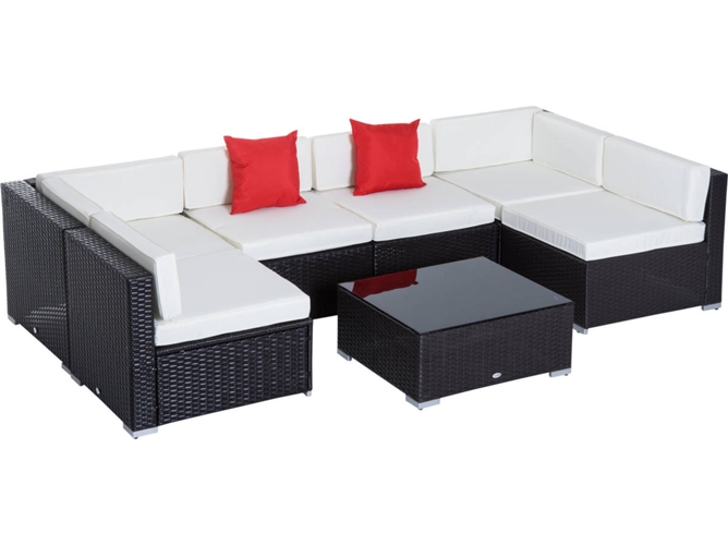 Conjunto De Outsunny 860020 7 piezas muebles set patio 1 mesita almohada y incluido marco acero resistente intemperie