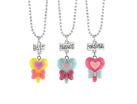 Collar de resina de 3 piezas para siempre Bowknot Heart Lollipop Shape Friendship Collar Colgante para amigos