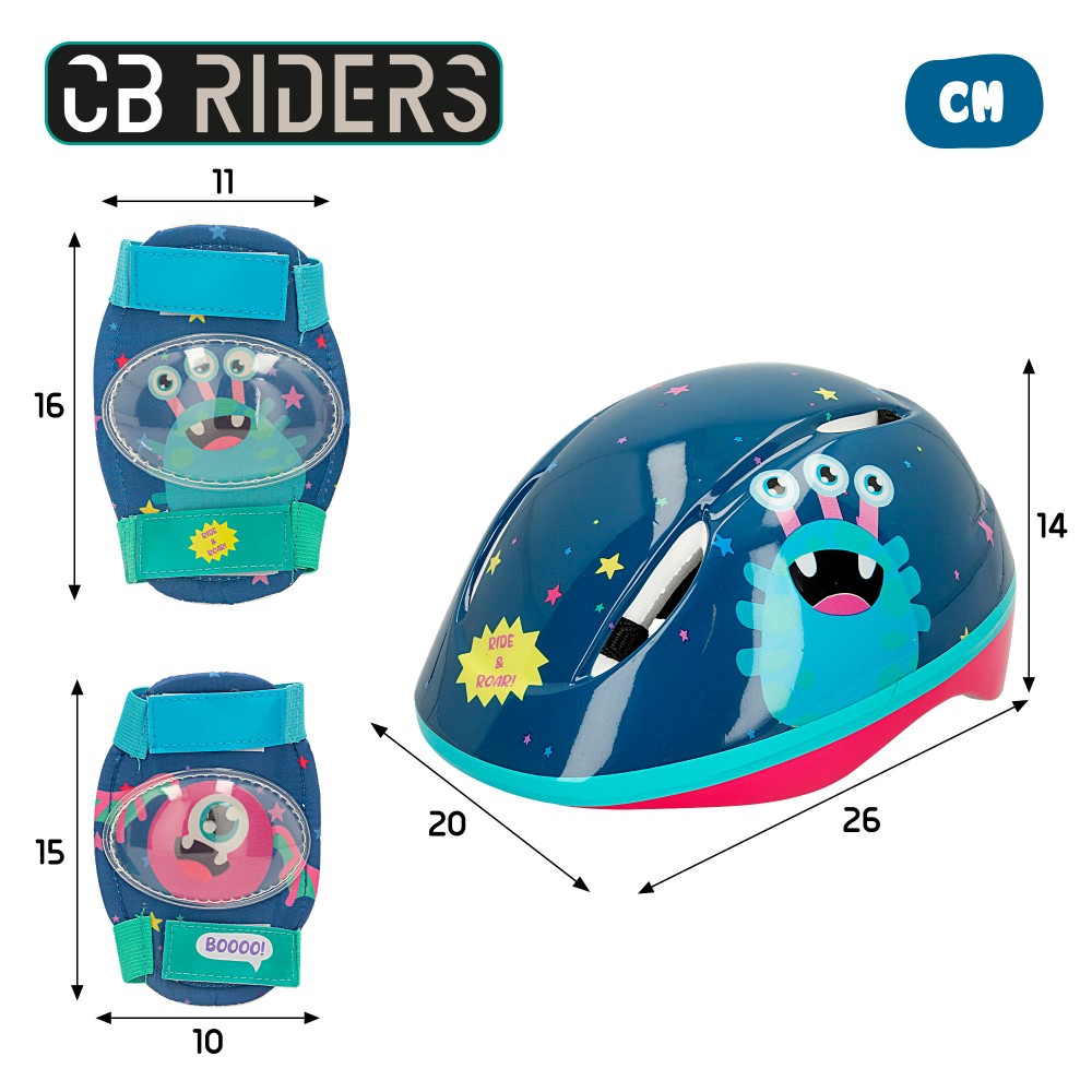 Kit Protección Patinaje Infantil C/casco, Rodilleras Y Coderas De Monstruos  Cb Riders