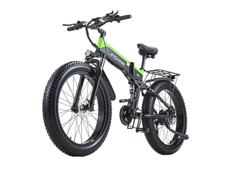 Bicicleta eléfica JINGHMA r5 suspensión completa 26 * 4,0 pulgadas neumáticos / 800W sin cepillo / 14ah batería de litio negra-Verde