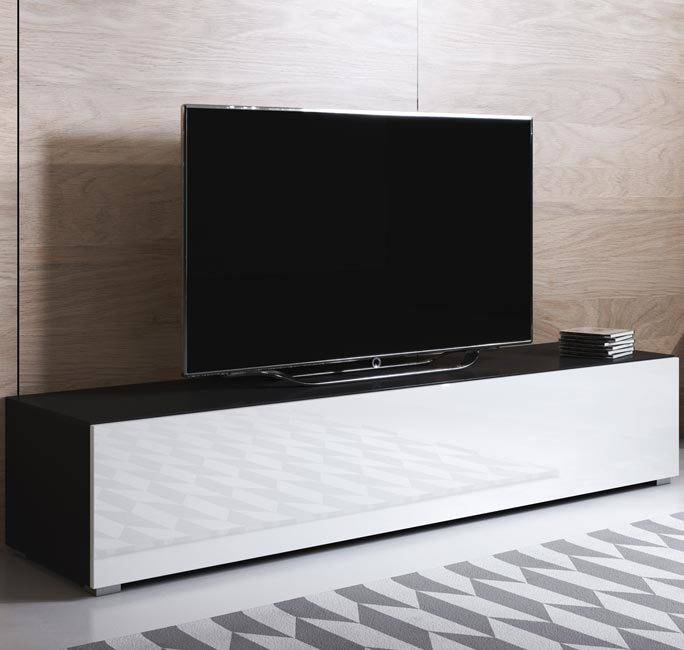 Mueble TV MÓVEIS BONITOS Luke H2 con Patas Estándar (160x40x32 cm - Negro y Blanco - Melamina)