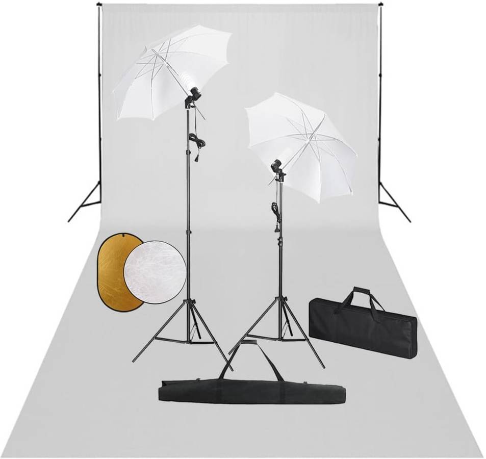 Kit Iluminación de Estudio VIDAXL con Sombrillas, Fondo y Reflector