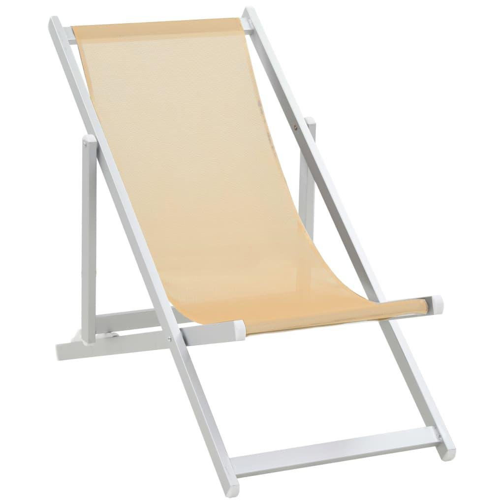 Vidaxl 2x Sillas de playa plegables aluminio textilene crema asiento taburete 2 unidades y conjunto