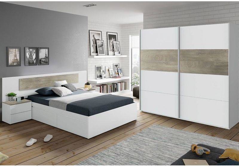 Armario HABITDESIGN Aikos (Blanco y Roble - Melamina - 180x200x60 cm)