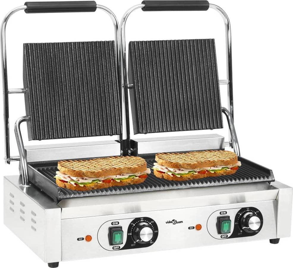 Grill Parrilla Estriada de acero inoxidable vidaxl 3600 w plancha sandwichera 50751 doble 57x305x20 3600w