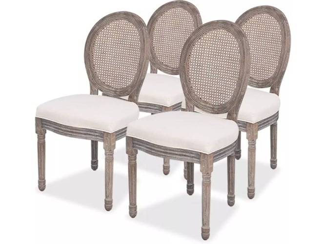 Vidaxl 4x Sillas de comedor lino crema beige asiento banco mueble cocina conjunto 4 244090 tejido unidades