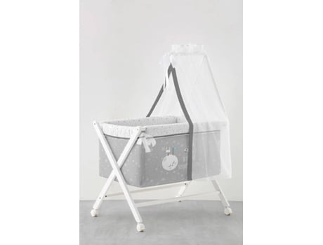 Naf Minicuna Plegable de madera con dosel y vestidura space rabbit color gris 8000 55 85