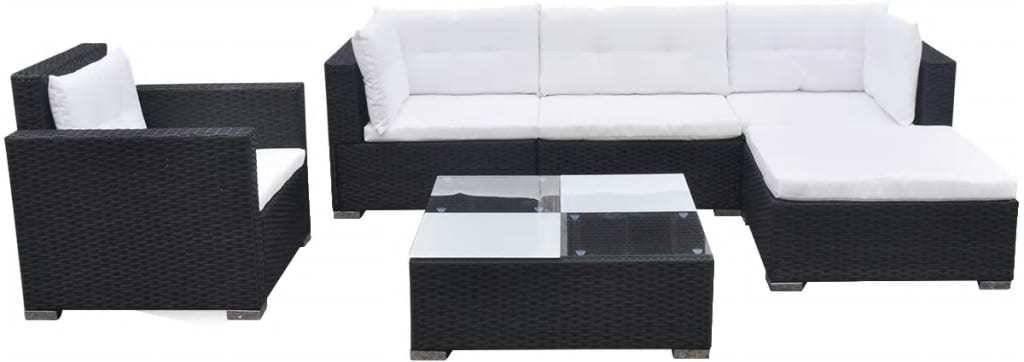 Set Muebles De vidaxl 6 piezas y cojines negro modelo 1 conjunto juego comedor exterior mesa sillas patio porche terraza material estilo mimbre lounge 41874 74x74x26