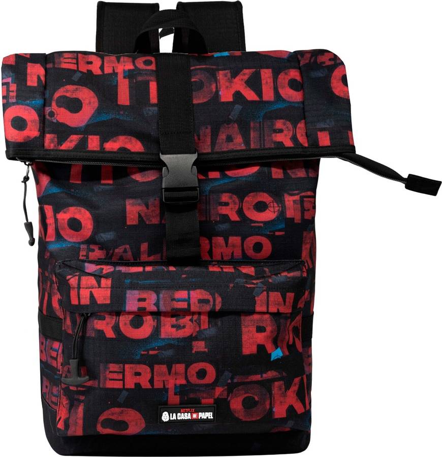 La Casa De papel cities mochila flap multicolor rojo 34x43x12cm