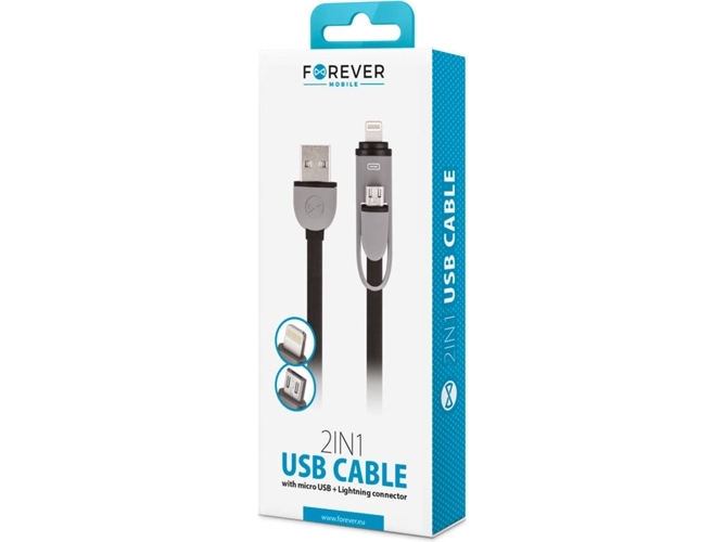 Cable FOREVER 620323 (USB - Lightning - MicroUSB - Negro)