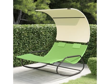 MAISON EXCLUSIVE Tumbona mecedora doble con toldo verde y crema