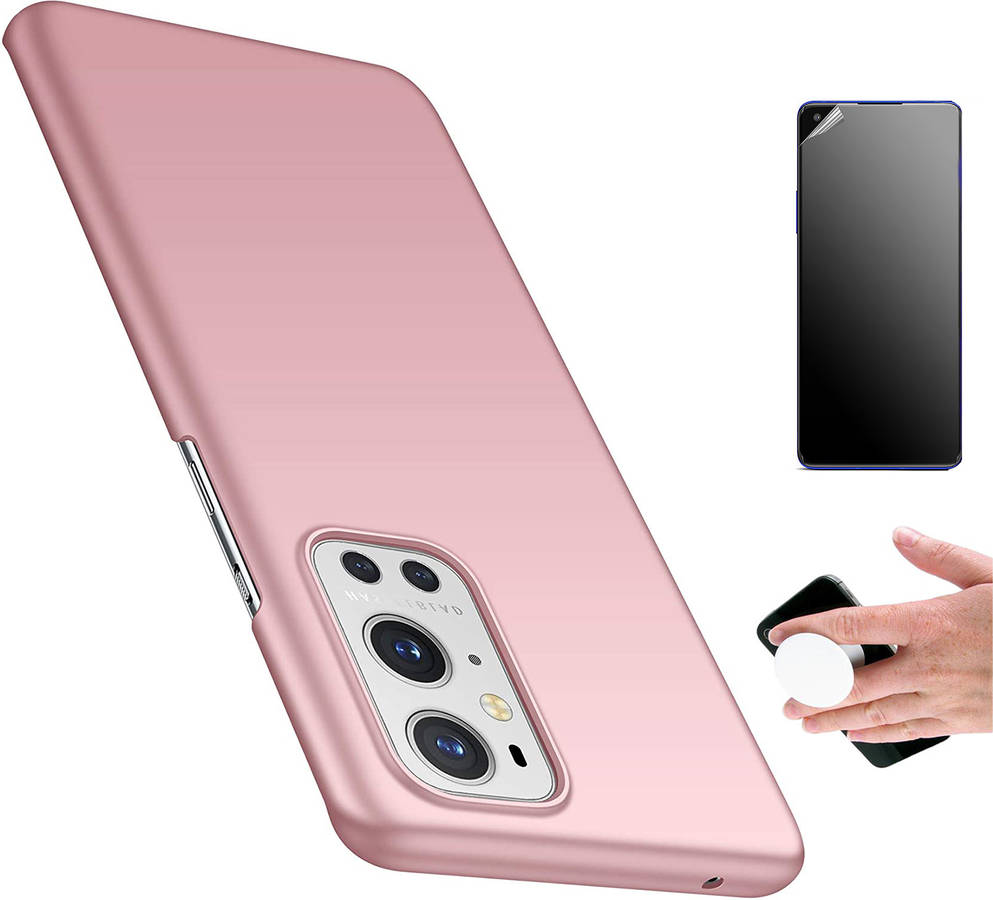 Kit Carcasa Y Protector Oneplus 9 Pro Antiimpacto Ultimatte Turtleshelll Rígido Y Popsocket Rosa