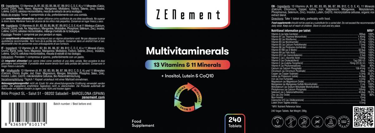 Complemento Alimentar ZENEMENT Multivitamínico (240 Comprimidos)