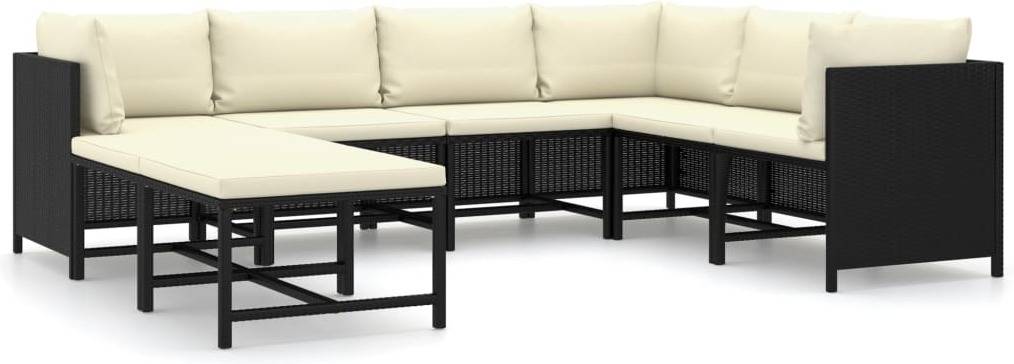 Conjunto de Jardín VIDAXL Lounge 3059798 (Negro - Poli Ratán - 60x60x60 cm - 8 Piezas)