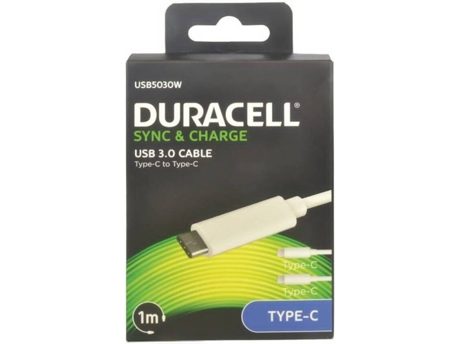 Cable DURACELL USB5030A (USB-C - USB-C - 1m - Blanco)