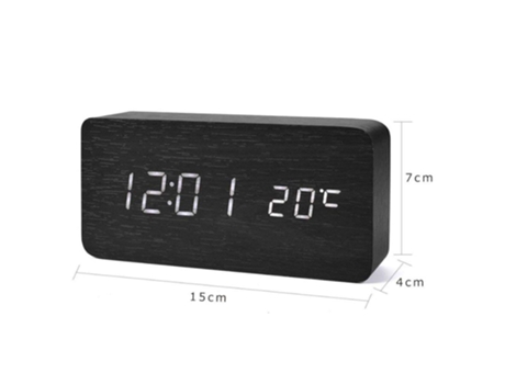 Reloj Despertador Digital Led Diseño Madera Negro/Rojo