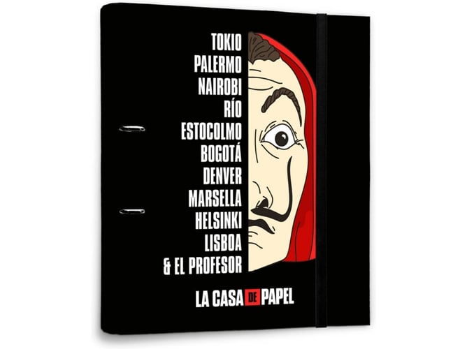 Dossier La Casa de papel premium negro 2 anillos carpeta troquelada gamer archivador tapa duraarchivador 4 a4 vuelta al