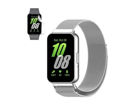 Kit Pulsera Milanesa con Cierre Magnético + Film de Hidrogel GIFT4ME para Samsung Galaxy Fit3 40mm - Plata / Transparente