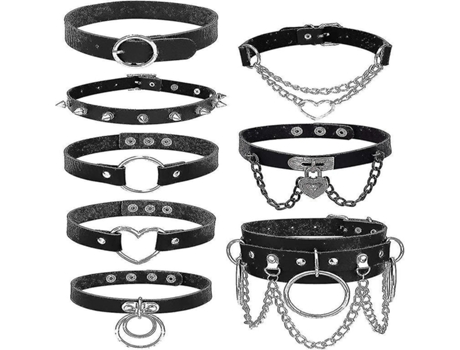 8pcs collar gótico gótico de cuero para mujer set de cadena punk clavícula negra