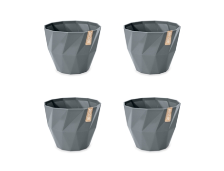 Set de 4 Macetas Redondas Decorativas 9.5 cm con Textura. Gris ARECA