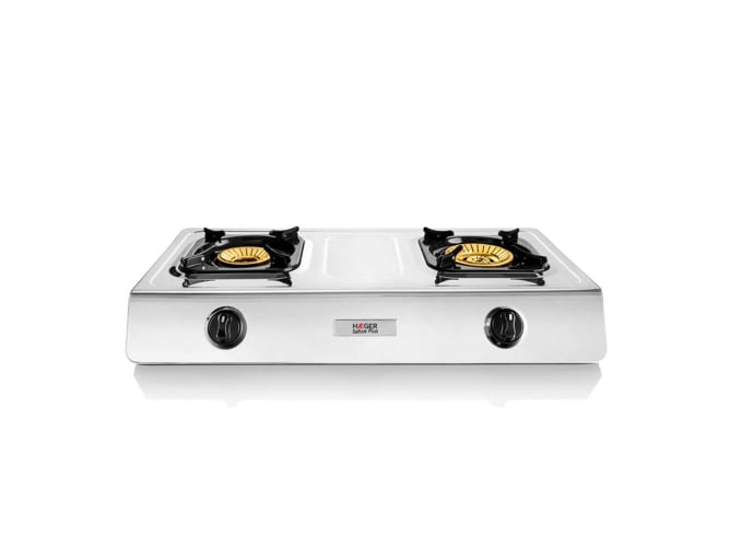 Haeger Safine Plus cocina gas 2 quemadores acero inoxidable doble bronce con 110mm y 90mm llama “whirlwind encendido portatil nº