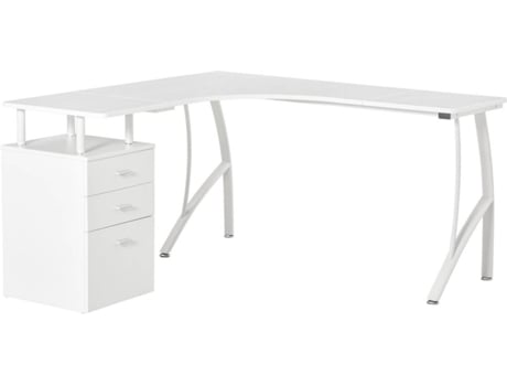 Homcom Mesa De escritorio en forma l 143.5x143.5x76cm blanca esquinero para ordenador con 3 cajones moderna oficina estudio 1435x1435x76 920032v01wt