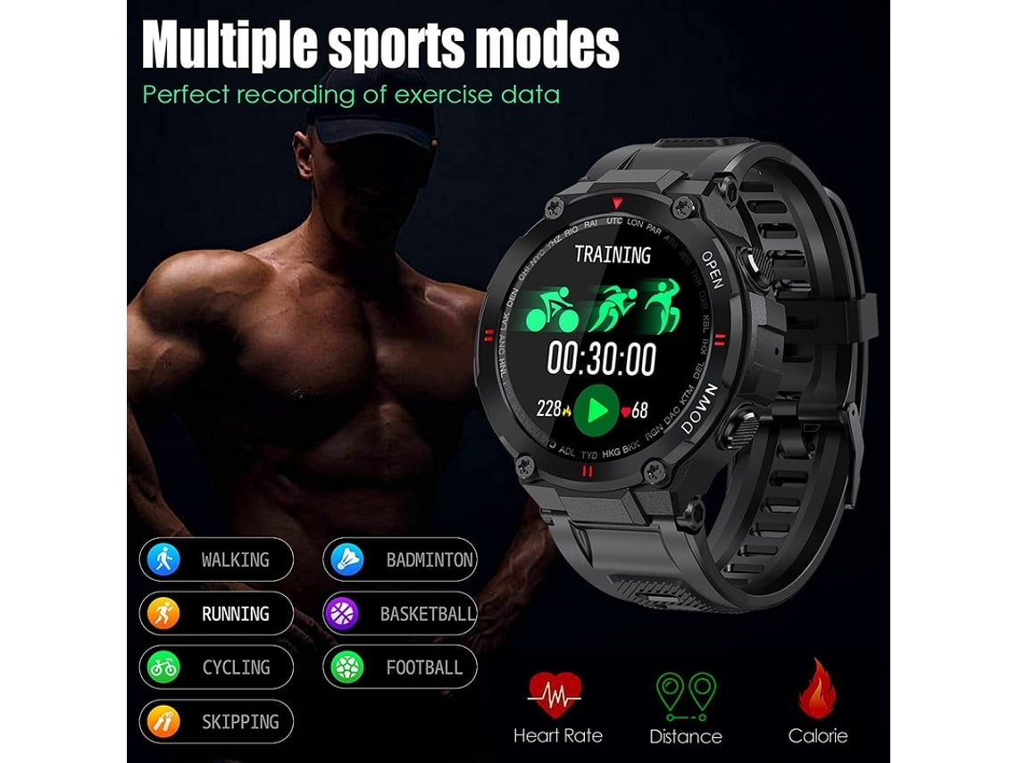 Smartwatch ENKERS Rastreador de actividad militar compatible con Daily Talk  de 1.3'' - Negro