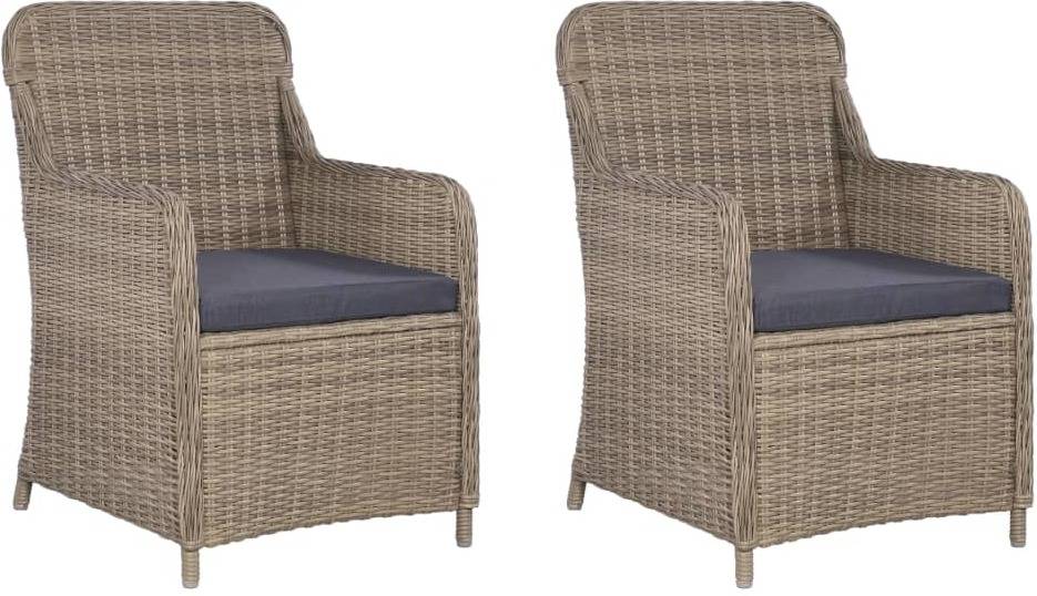 2 Sillas de Exterior VIDAXL Almohadones mimbre PE Marrón claro