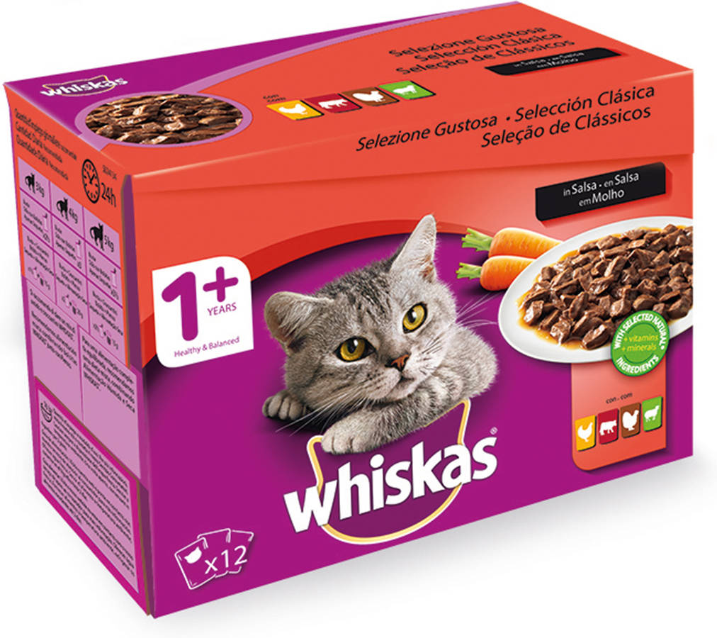 Whiskas Multipack De 12 bolsitas 100g carnes para gatos adultos 1200 piensos