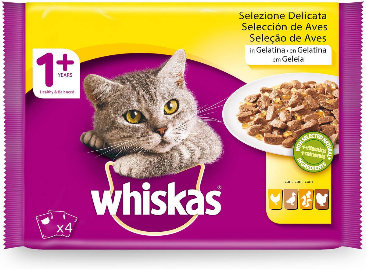 Whiskas Pack De aves 4 x bolsa 100 gr piensos para gatos un 100g