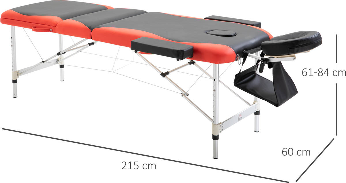 Cama de Masaje HOMCOM Pegable y Portátil (Rojo - 215x60x61-84cm)