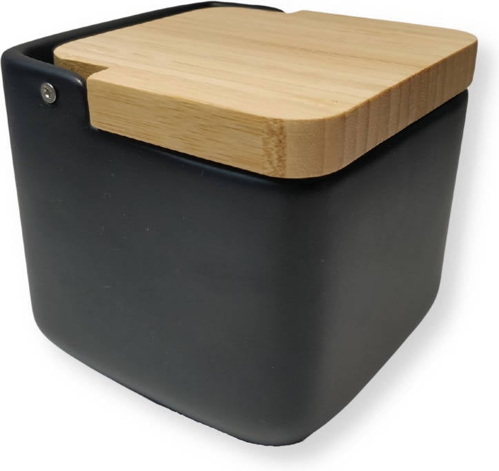 Kook Time Salero de cocina con tapa madera basculante. negro moderno mate 11.2x11.2x11.2 cm