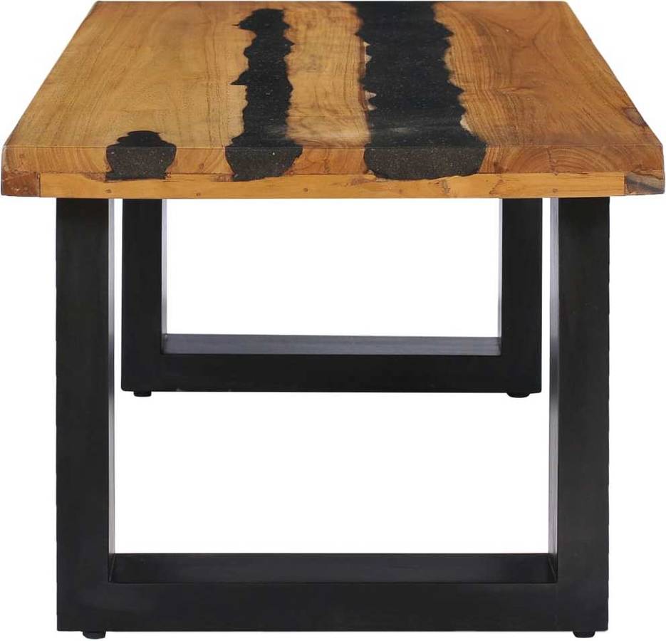 Vidaxl Teca Centro madera maciza estilo industrial vintage retro diseño moderno piedra mesita auxiliar baja sofá negro de art planet y pedra 100x50x40cm