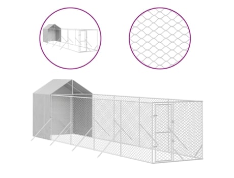 Perrera De Exterior Con Toldo Acero Galvanizado Plata 2X10X2.5M VIDAXL