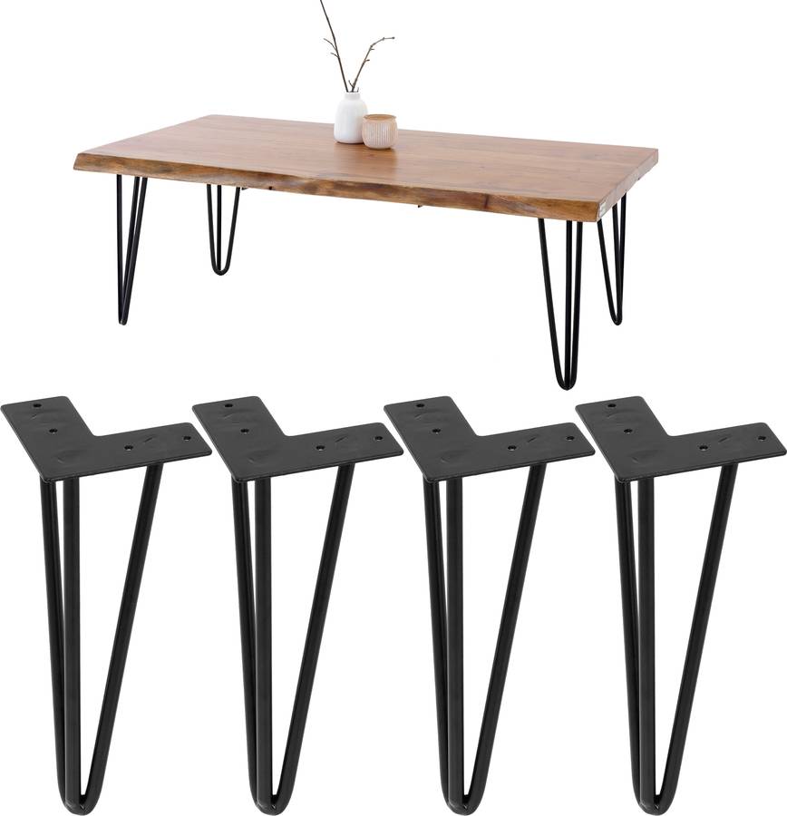 Juego de 4 Patas de Mesa ML-DESIGN con 3 Travesaños de Metal con Recubrimiento de Polvo (Negro - 30 cm)