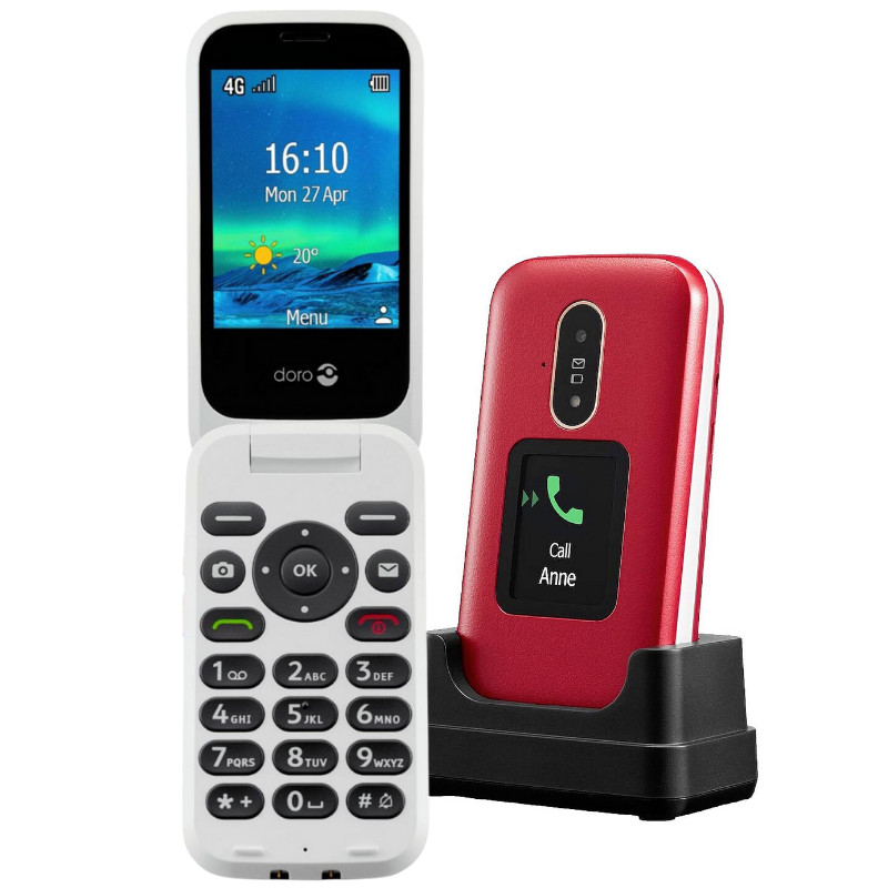 Doro 6880 - Tel�fono Clamshell Rojo Senior 4G