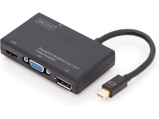 Adaptador HDMI DIGITUS (Mini DisplayPort - DVI, VGA, DisplayPort y HDMI - 20 cm - Negro)