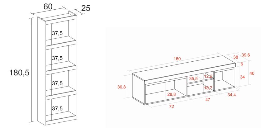 Juego de Muebles de Sala SKRAUT HOME (60 x 25 x 181 - Melamina)