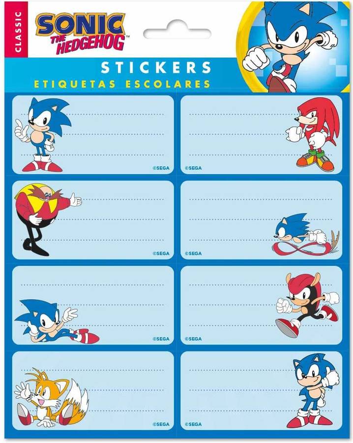 Grupo Erik Etiquetas adhesivas sonic pegatinas libro nombrespack escolares producto con licencia oficial the hedgehog