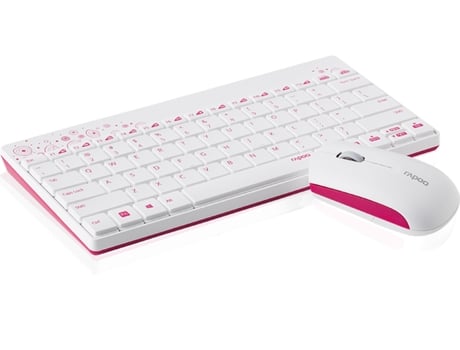 Teclado RAPOO 8000 (Inalámbrico - Portugués - Rosa) + Ratón