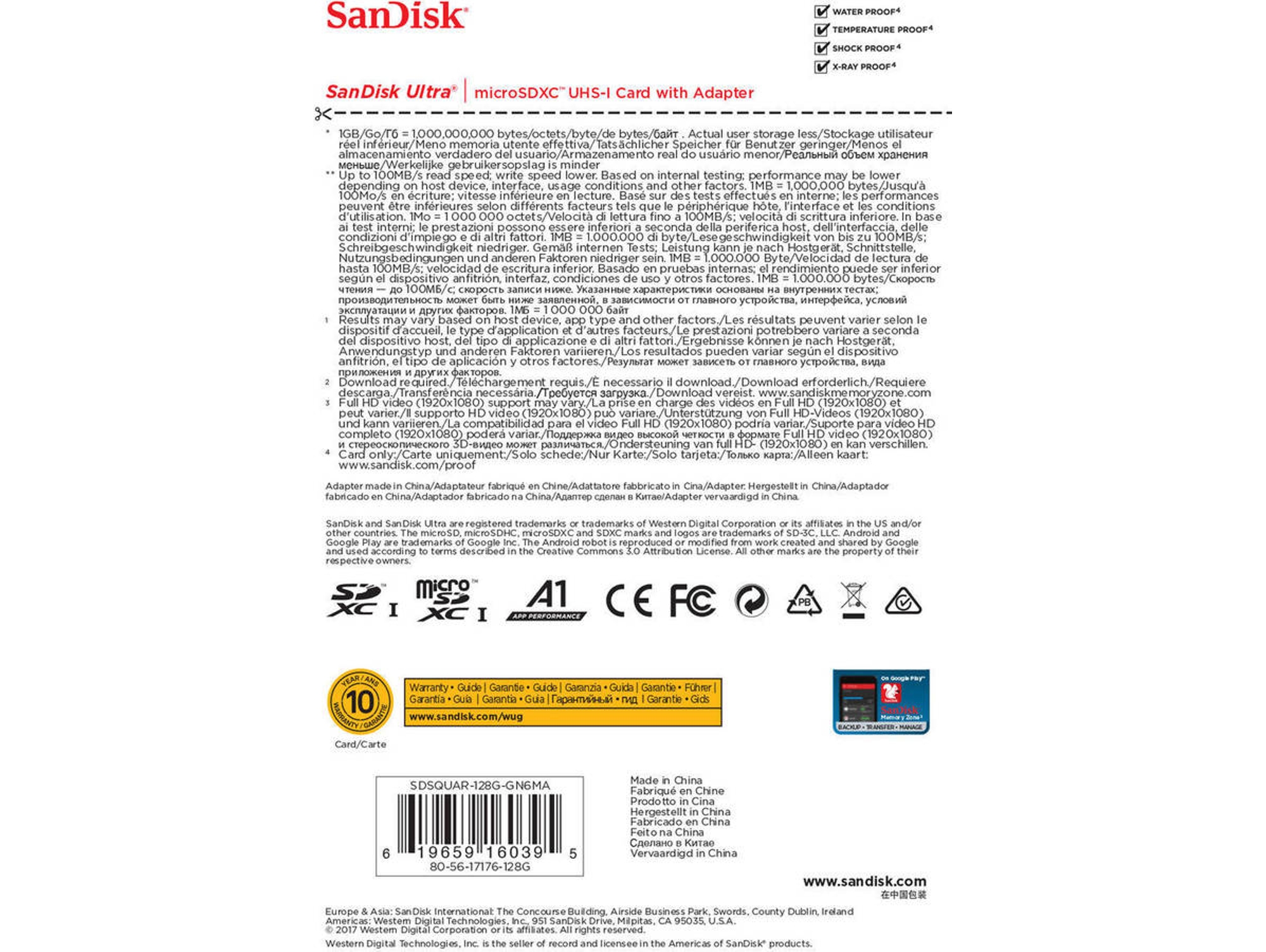 Memoria micro SD de 128 GB + Adaptador Sandisk